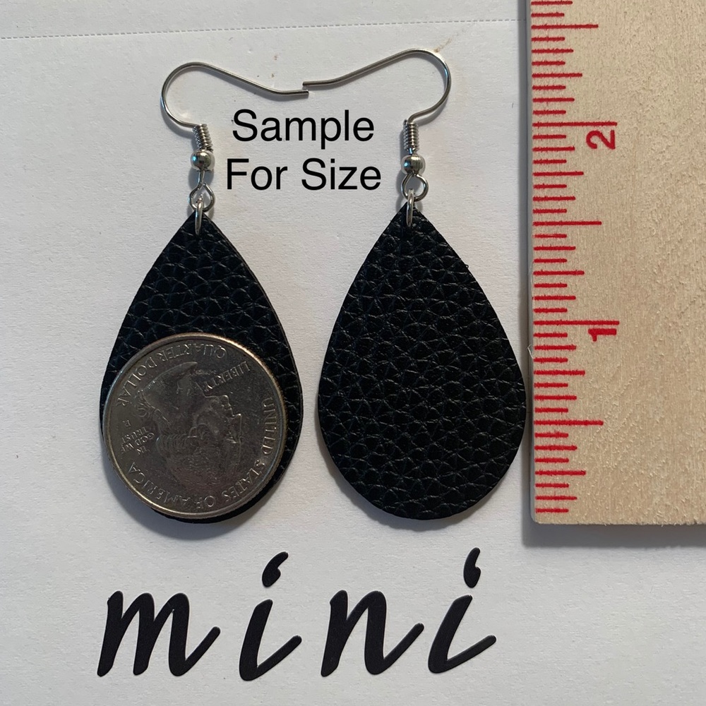 Mini Faux Leather Teardrop Earrings - Picture 2 of 5